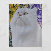 Carte Postale Collage Chat Blanc dans les Fleurs (Devant)
