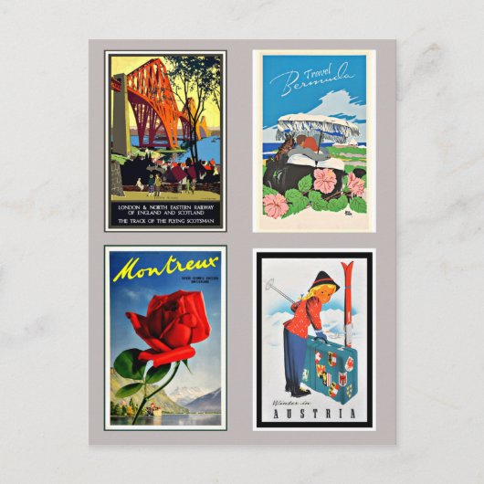 Carte Postale Collage d'affiches de voyage d'époque (Devant)