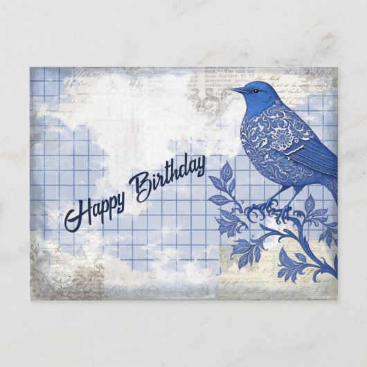Carte Postale Collage d'anniversaire Blue Bird (Devant)