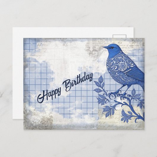 Carte Postale Collage d'anniversaire de l'oiseau bleu (Devant / Derrière)