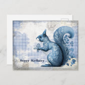 Carte Postale Collage d'anniversaire d'écureuil bleu (Devant / Derrière)