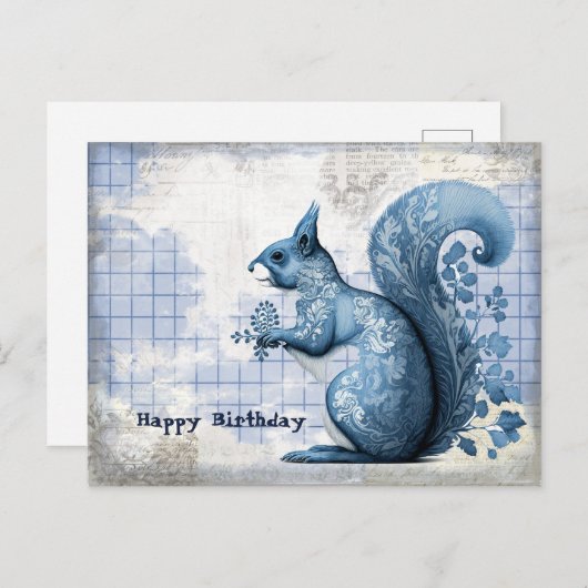 Carte Postale Collage d'anniversaire d'écureuil bleu (Devant / Derrière)