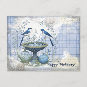 Carte Postale Collage d'anniversaire d'oiseaux bleus