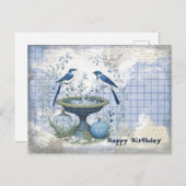 Carte Postale Collage d'anniversaire d'oiseaux bleus (Devant / Derrière)