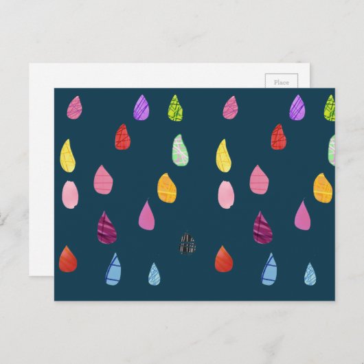 Carte Postale Collage d'art de gouttes de pluie boho mignon (Devant / Derrière)