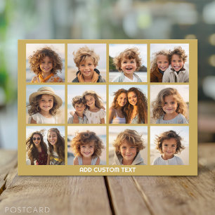 Carte Postale Collage de 12 photos avec fond doré