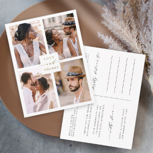 Carte Postale Collage de 4 photos modernes or Mariage Merci