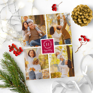 Carte Postale Collage de 4 photos Monogramme Joyeux Noël
