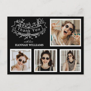 Carte Postale Collage de 4 photos personnalisé Merci pour la rem