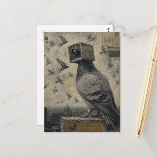Carte Postale Collage de caméra d'oiseau pigeon