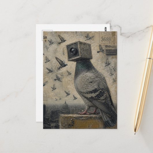 Carte Postale Collage de caméra d'oiseau pigeon (Devant/Arrière en situation)
