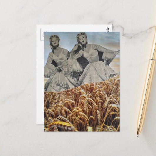Carte Postale Collage de chant dans un champ de blé (Devant/Arrière en situation)