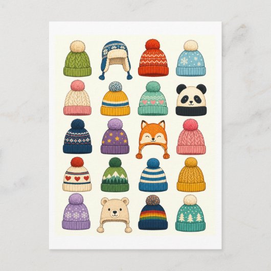 Carte Postale Collage de chapeaux d'hiver mignons (Devant)