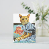 Carte Postale Collage de chat avec poisson rouge à la télé (Debout devant)