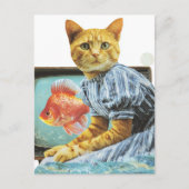 Carte Postale Collage de chat avec poisson rouge à la télé (Devant)