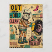 Carte Postale Collage de chat faisant la lessive (Devant)