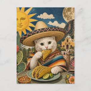 Carte Postale Collage de chat mignon mangeant des tacos