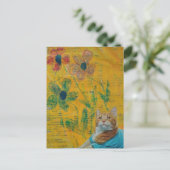 Carte Postale Collage de chaton roux adorable et de fleurs (Debout devant)