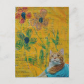 Carte Postale Collage de chaton roux adorable et de fleurs (Devant)