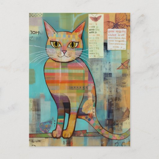 Carte Postale Collage de chats colorés (Devant)