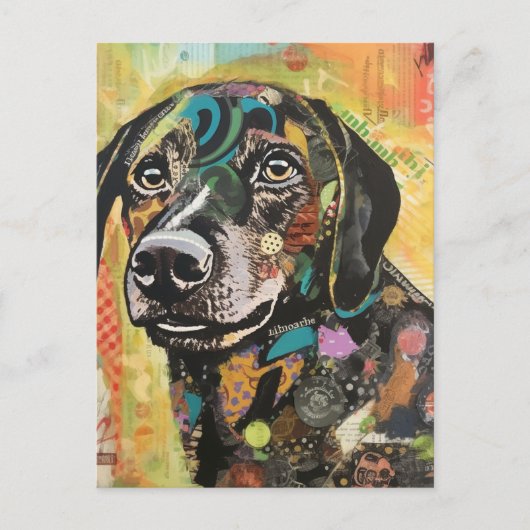 Carte postale Collage de chien coloré unique (Devant)