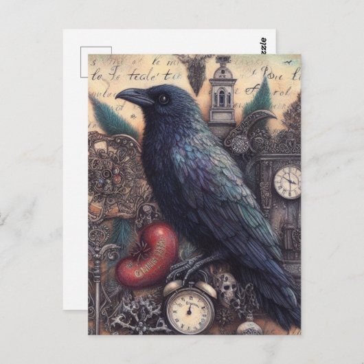 Carte Postale Collage de corbeau Poe (Devant / Derrière)