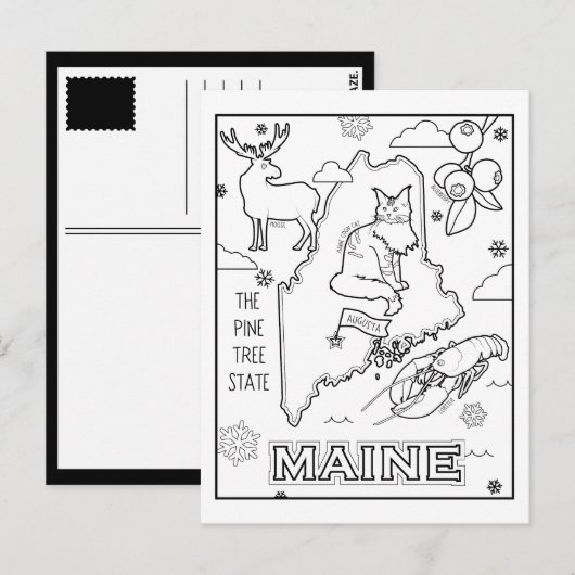 Carte Postale collage de couleur du maine (Devant / Derrière)