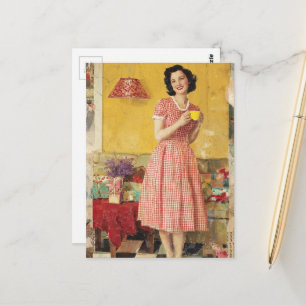 Carte Postale collage de dame de l'ère des années 1950