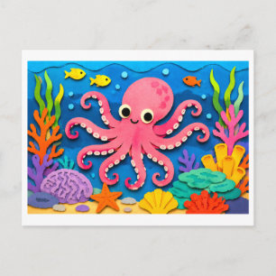 Carte Postale Collage de découpage de papier de pieuvre