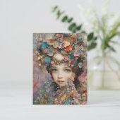 Carte postale collage de femme et de fleurs (Debout devant)