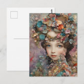 Carte postale collage de femme et de fleurs (Devant / Derrière)