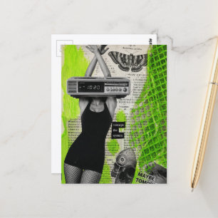 Carte Postale Collage de femme réveil rétro