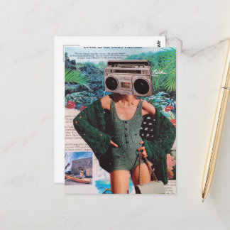 Carte Postale Collage de femme surréaliste à Hawaii avec boombox