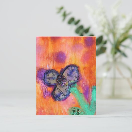 Carte Postale Collage de fleurs en techniques mixtes mignon (Debout devant)