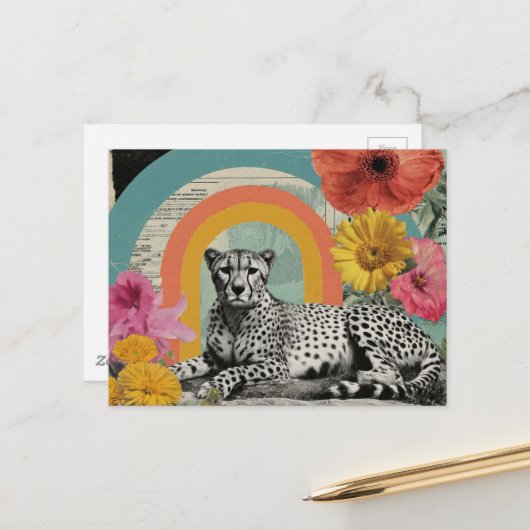 Carte Postale Collage de guépard noir et blanc (Devant/Arrière en situation)
