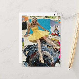 Carte Postale Collage de la chute d'Alice dans le terrier du lap