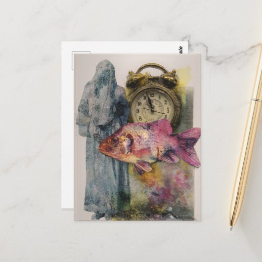 Carte Postale Collage de la personne de l'horloge de poisson (Devant/Arrière en situation)