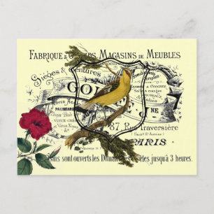 Carte Postale Collage de l'Ephémère vintage aux oiseaux jaunes