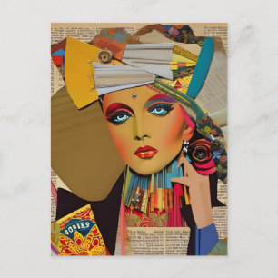 Carte Postale Collage de médias mixtes colorés