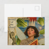 Carte Postale Collage de médias mixtes de fée de pizza (Devant / Derrière)