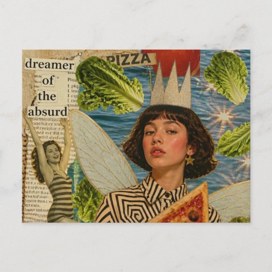 Carte Postale Collage de médias mixtes de fée de pizza (Devant)