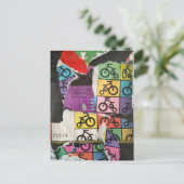 Carte Postale Collage de médias mixtes de vélos colorés (Debout devant)
