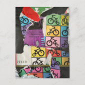 Carte Postale Collage de médias mixtes de vélos colorés (Devant)