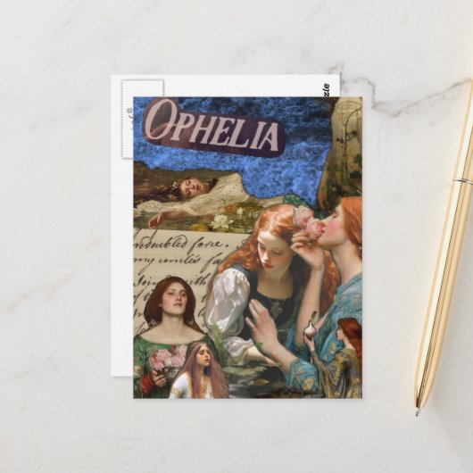 Carte Postale Collage de médias mixtes Ophelia (Devant/Arrière en situation)