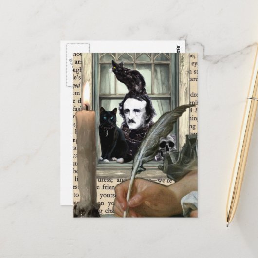 Carte Postale Collage de médias mixtes Poe (Devant/Arrière en situation)
