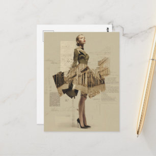 Carte Postale Collage de mode et d'architecture vintage