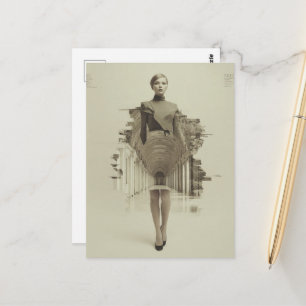 Carte Postale Collage de mode et d'architecture vintage de femme