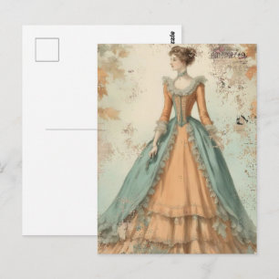 Carte Postale Collage de mode vintage femme aquarelle