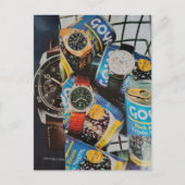 Carte Postale Collage de montres et de conserves (Devant)