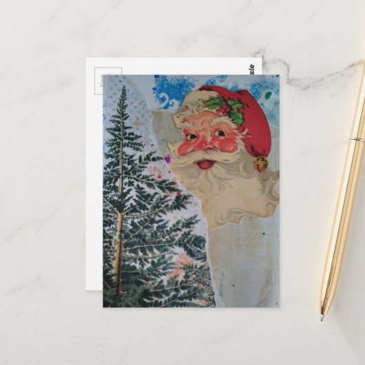 Carte Postale Collage de Père Noël rétro (Devant/Arrière en situation)